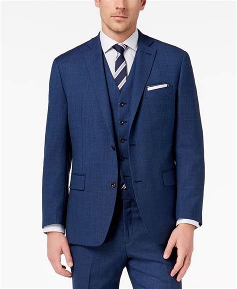 michael kors men's classic fit blue birdseye vested suit